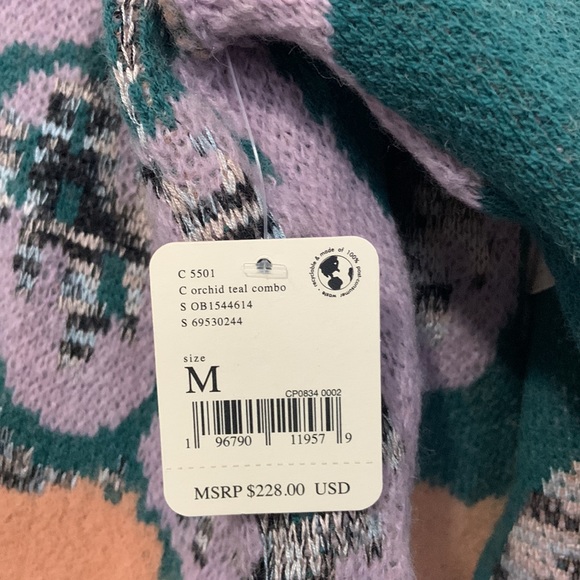 FREE PEOPLE GRAPHIC ABSTRACT AUGUST CARDIGAN - ORCHID TEAL - Picture 8 of 11